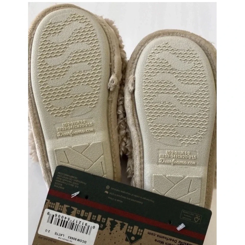 Dearfoams Kids Slippers Christmas Reindeer Tan Red Size 2 - 3